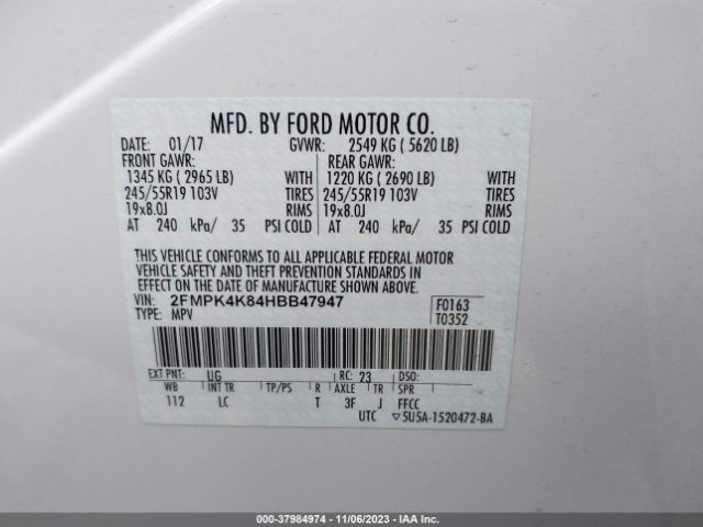 2FMPK4K84HBB47947 Ford Edge Titanium
