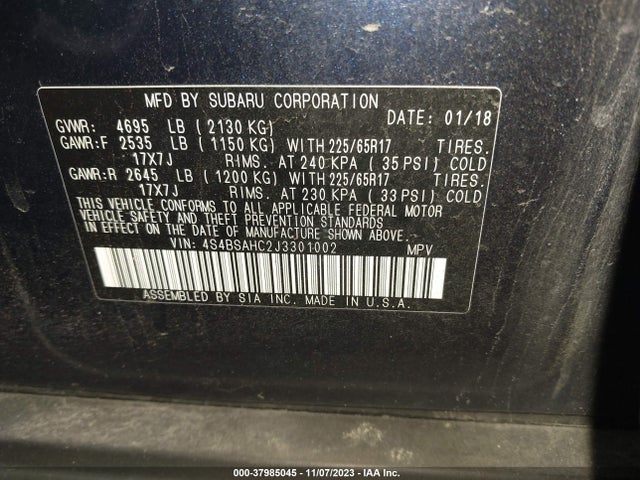 4S4BSAHC2J3301002 Subaru Outback Premium