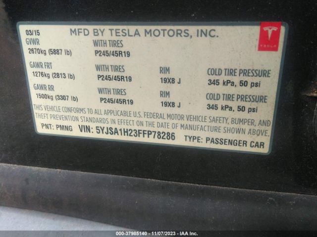 2015 TESLA MODEL S 5YJSA1H23FFP78286 Photo 8