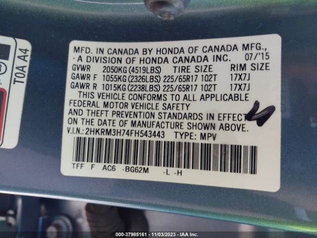 2HKRM3H74FH543443 Honda Cr-v Ex-l