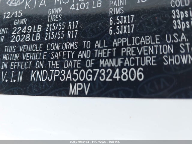 KIA SOUL + 2016 KNDJP3A50G7324806 Image 9