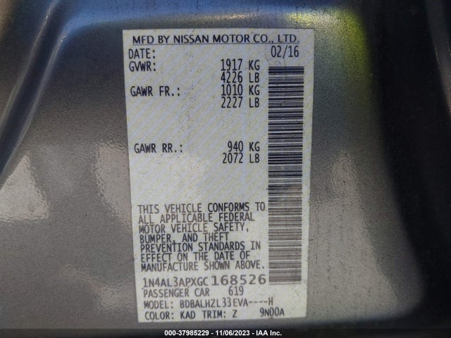 2016 NISSAN ALTIMA 2.5 SR VIN: 1N4AL3APXGC168526