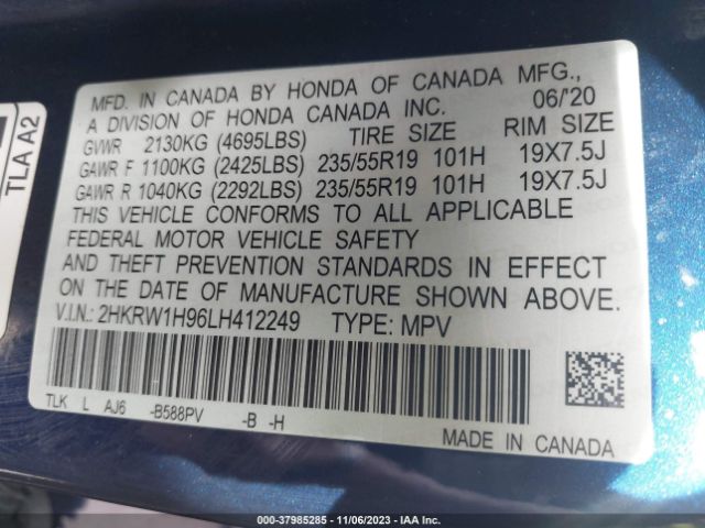 2HKRW1H96LH412249 Honda Cr-v 2wd Touring