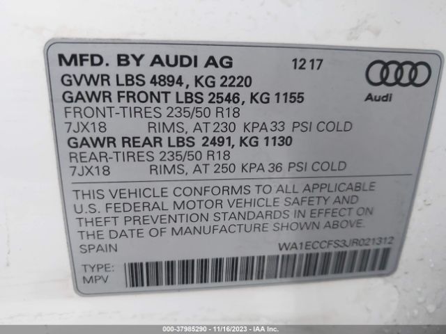 2018 AUDI Q3 WA1ECCFS3JR021312 Photo 8