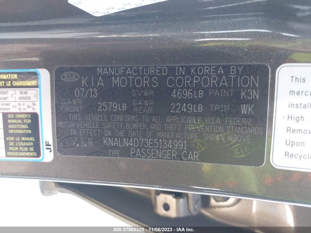 2014 KIA CADENZA PREMIUM VIN: KNALN4D73E5134991
