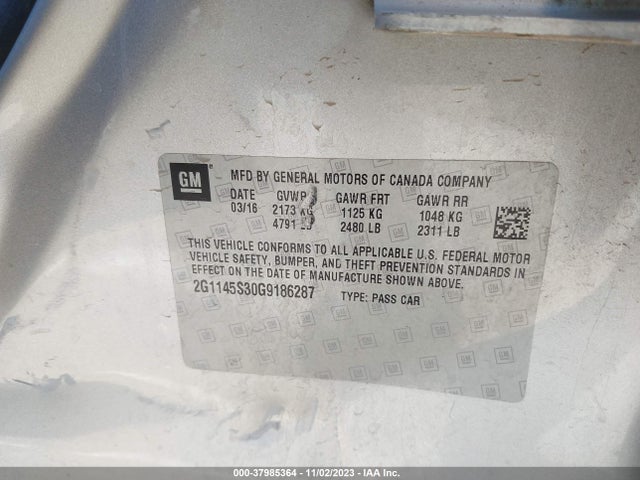Chevrolet IMPALA 2LZ 2016 2G1145S30G9186287 Image 9