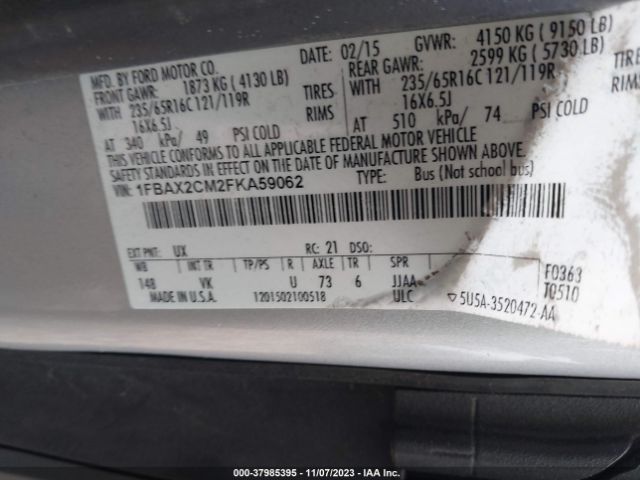1FBAX2CM2FKA59062 Ford Transit-350 Xl