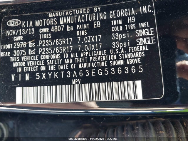 2014 KIA SORENTO LX VIN: 5XYKT3A63EG536365
