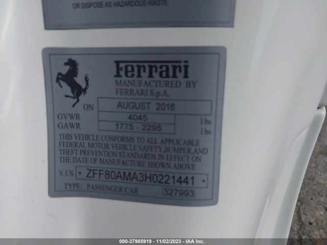 ZFF80AMA3H0221441 Ferrari 488 SPIDER