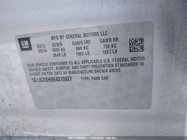 Chevrolet SONIC LT 2014 1G1JC6SH9E4213927 Image 9