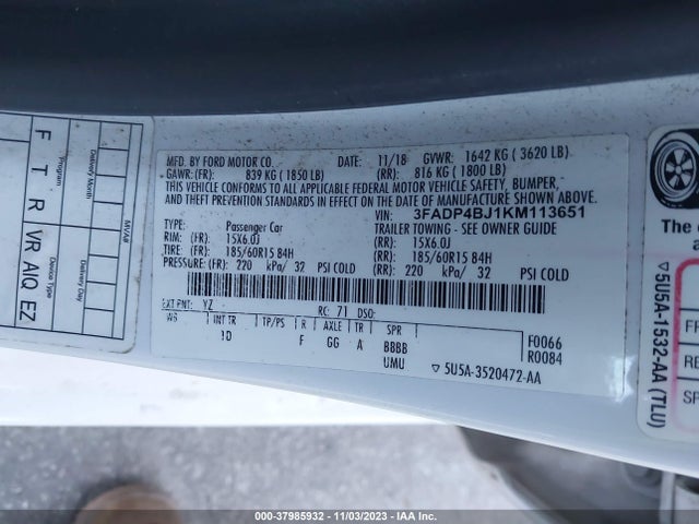 Ford FIESTA SE 2019 3FADP4BJ1KM113651 Image 9