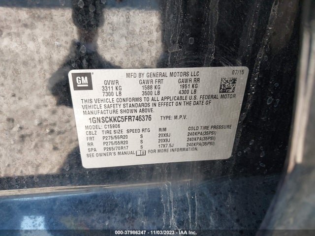 Chevrolet Suburban 1500 Ltz 2015 1GNSCKKC5FR746376 Image 9