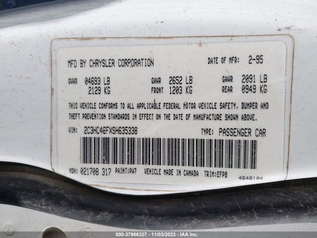 1995 CHRYSLER NEW YORKER LH-BODY VIN: 2C3HC46FXSH635338