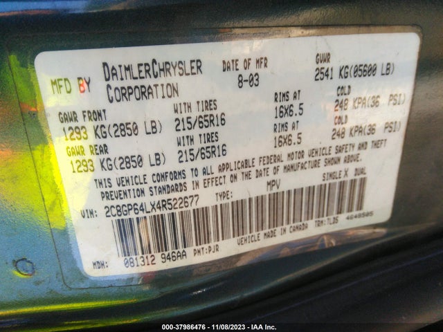 2004 CHRYSLER TOWN & COUNTRY LIMITED VIN: 2C8GP64LX4R522677