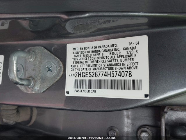 2004 HONDA CIVIC EX VIN: 2HGES26774H574078