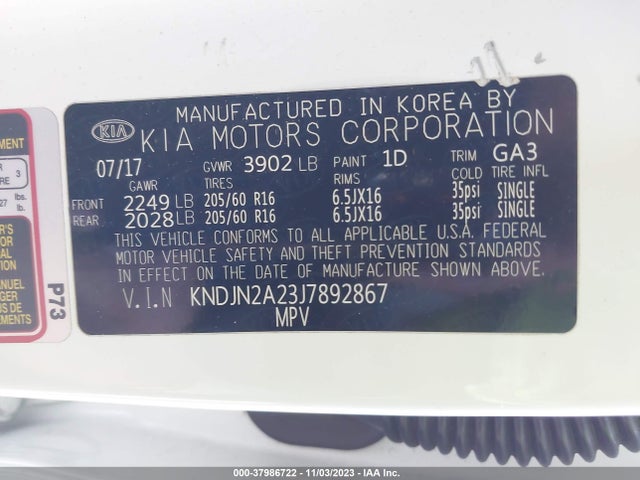 KIA Soul Base 2018 KNDJN2A23J7892867 Image 9