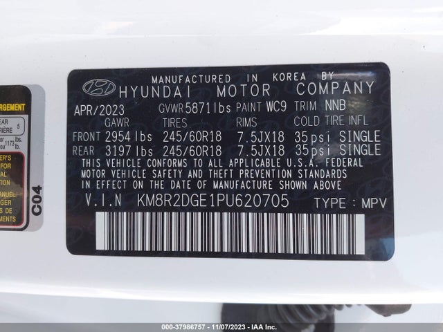 2023 HYUNDAI PALISADE SEL VIN: KM8R2DGE1PU620705