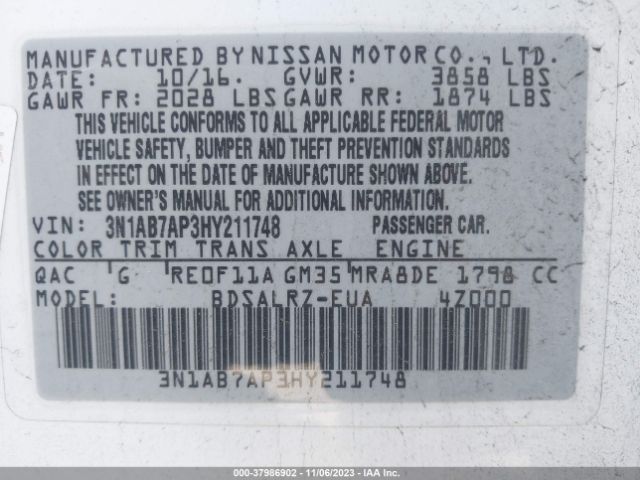 3N1AB7AP3HY211748 Nissan SENTRA SR
