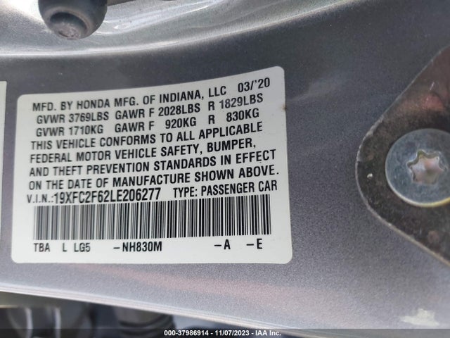 Honda Civic Lx 2020 19XFC2F62LE206277 Image 9