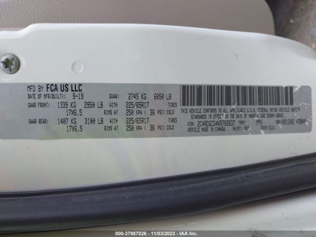 2C4RDGCG4KR765637 Dodge Grand Caravan Sxt