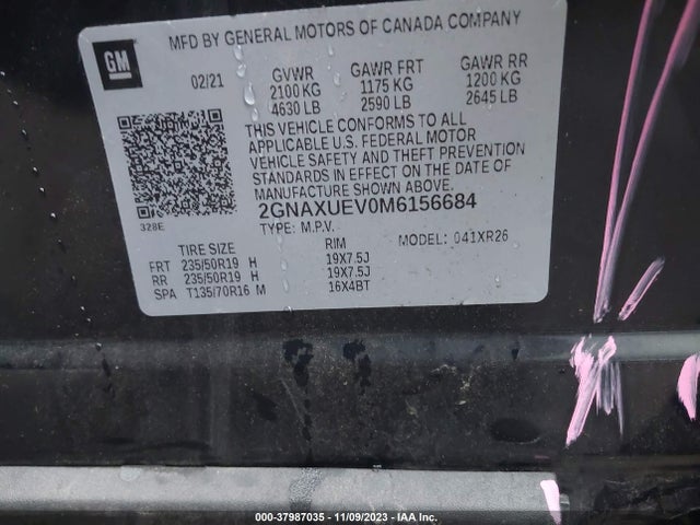 Chevrolet Equinox Awd Lt 2021 2GNAXUEV0M6156684 Image 9