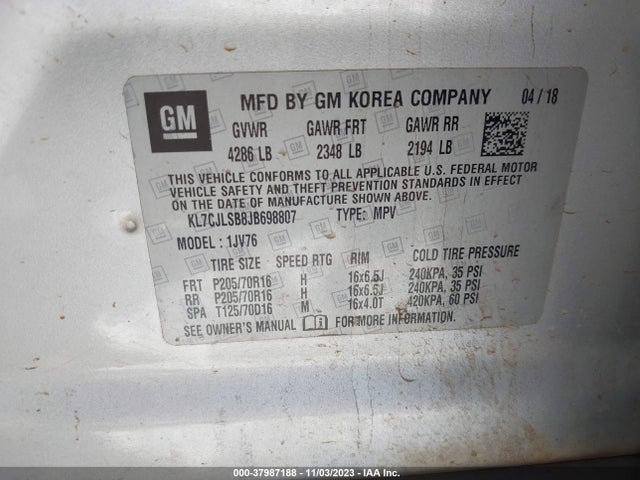 Chevrolet Trax Lt 2018 KL7CJLSB8JB698807 Image 9