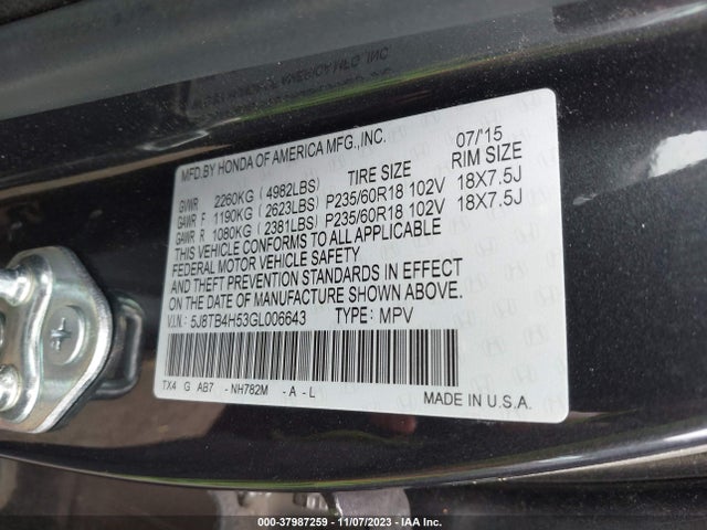 Acura Rdx Tech Pkg/tech/acurawatch Plus Pkg 2016 5J8TB4H53GL006643 Image 9