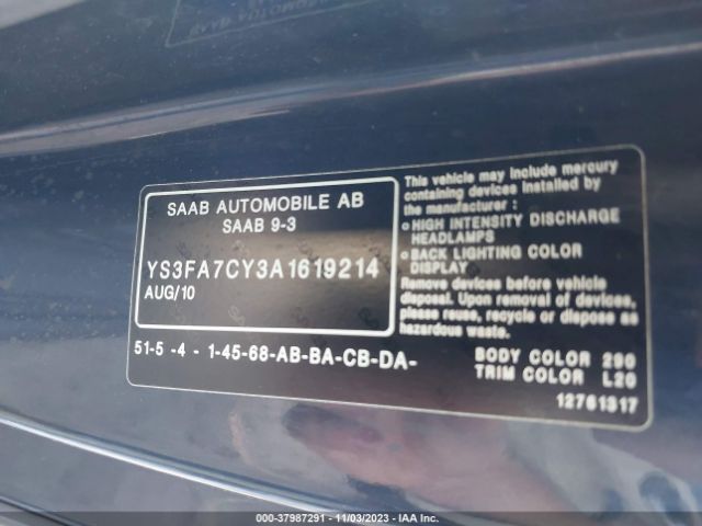 2010 SAAB 9-3 YS3FA7CY3A1619214 Photo 8