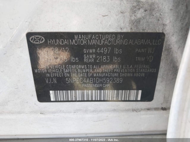 2013 HYUNDAI SONATA LIMITED 2.0T VIN: 5NPEC4AB1DH592389