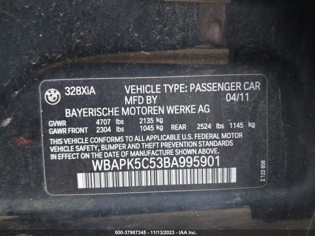 Продаж на аукціоні авто 2011 Bmw 328i Xdrive, vin: WBAPK5C53BA995901, номер лоту: 37987345