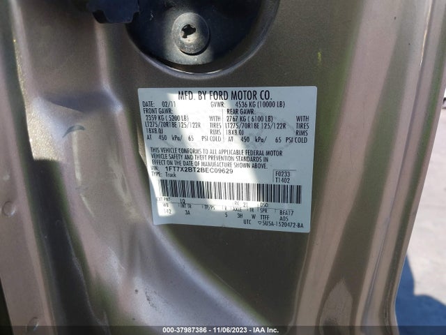 2011 FORD F-250 XLT VIN: 1FT7X2BT2BEC09629