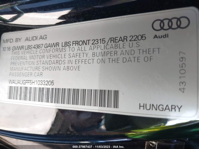 WAUAUGFF5H1033205 Audi A3 2.0t Premium