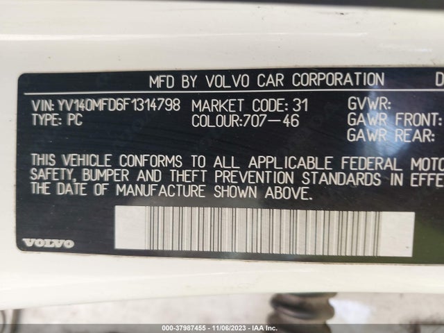 2015 VOLVO S60 T5 PLATINUM VIN: YV140MFD6F1314798