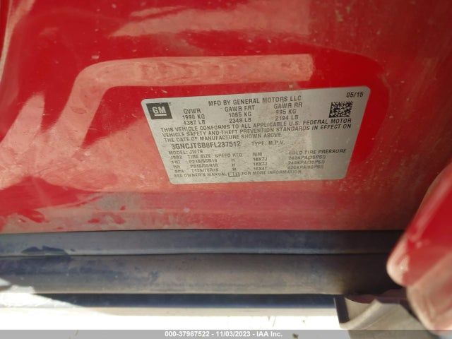 Chevrolet TRAX LTZ 2015 3GNCJTSB8FL237512 Image 9