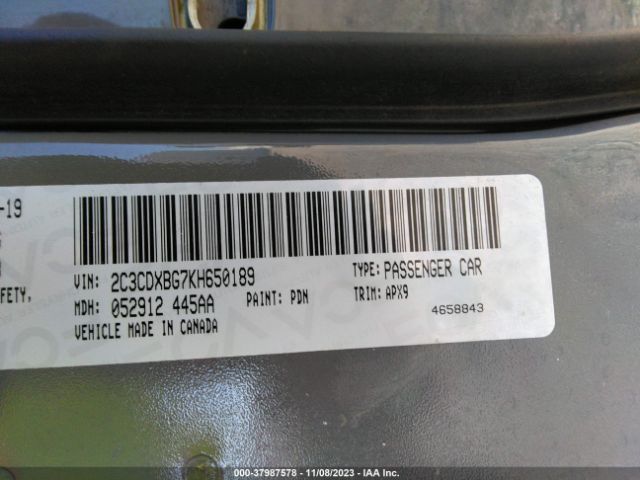 2C3CDXBG7KH650189 Dodge Charger Sxt Rwd