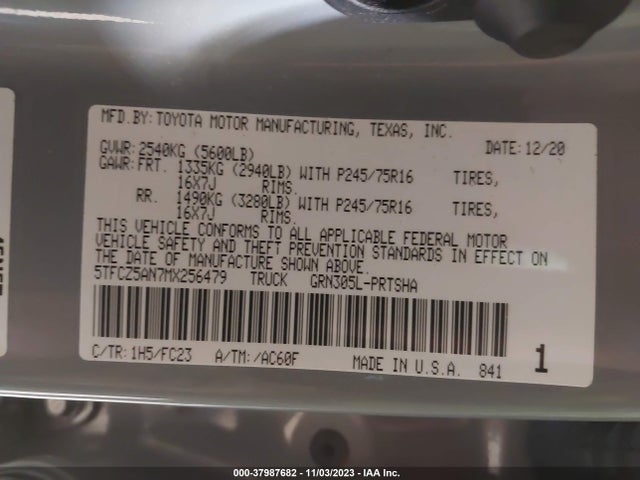 Toyota Tacoma Sr5 V6 2021 5TFCZ5AN7MX256479 Image 9