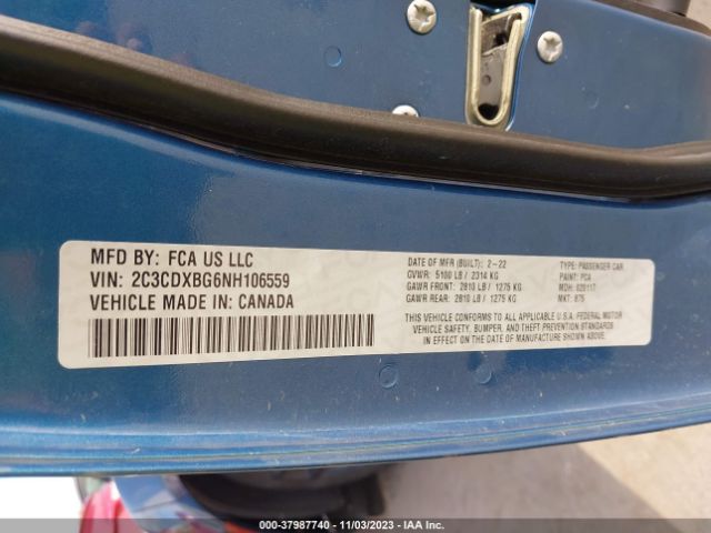 2C3CDXBG6NH106559 Dodge Charger Sxt Rwd