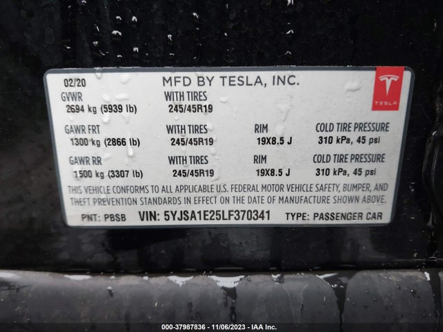 Tesla Model S Long Range Dual Motor 2020 5YJSA1E25LF370341 Image 9
