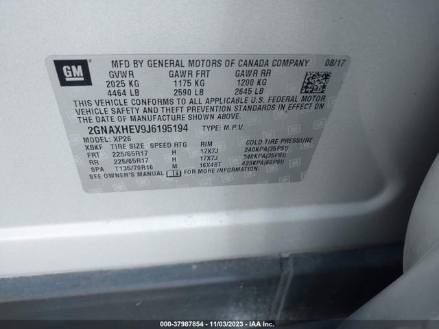 Chevrolet EQUINOX LS 2018 2GNAXHEV9J6195194 Image 9