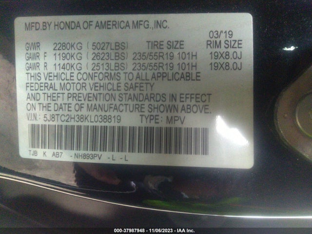 Acura Rdx Standard 2019 5J8TC2H38KL038819 Image 9