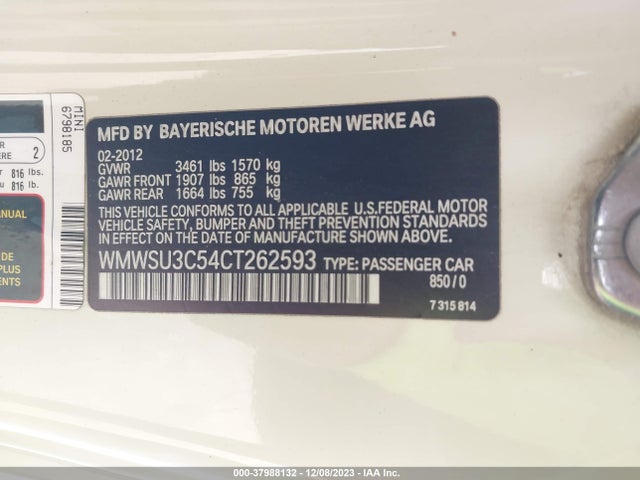 2012 MINI COOPER WMWSU3C54CT262593 Photo 8