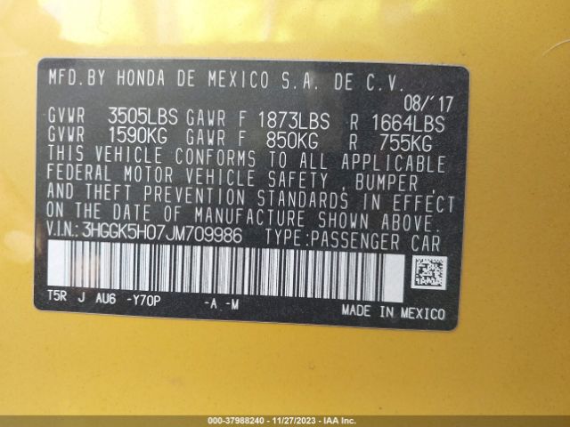 3HGGK5H07JM709986 Honda Fit Ex-l
