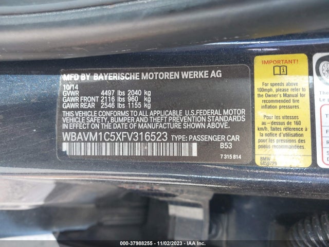 WBAVM1C5XFV316523 BMW X1 Sdrive28i