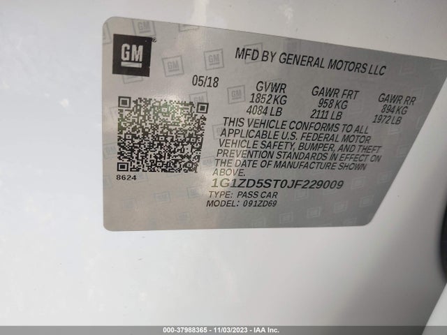 Chevrolet MALIBU LT 2018 1G1ZD5ST0JF229009 Image 9