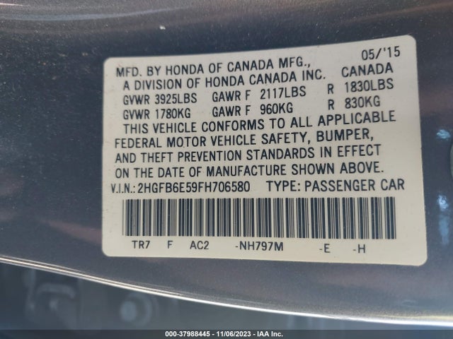 Honda CIVIC SI 2015 2HGFB6E59FH706580 Image 9