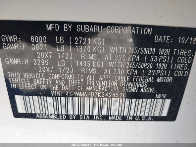 4S4WMARD7K3428526 Subaru Ascent Touring