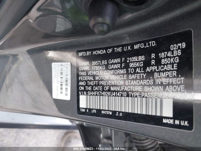 SHHFK7H92KU414710 Honda Civic Sport Touring