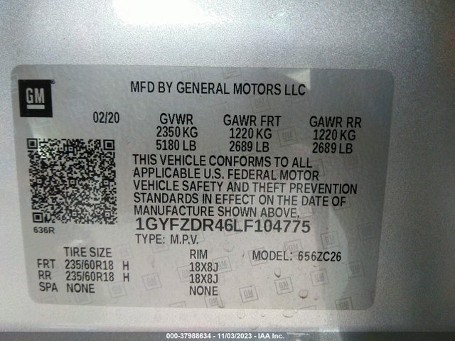 1GYFZDR46LF104775 Cadillac Xt4 Awd Premium Luxury