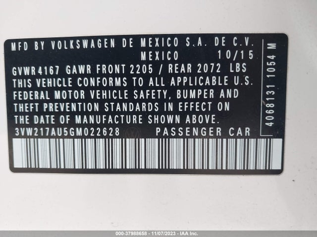 3VW217AU5GM022628 Volkswagen Golf Tsi S 4-door
