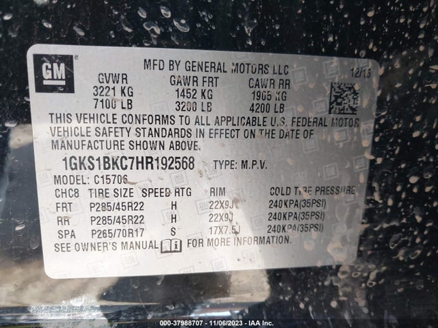 GMC YUKON SLT 2017 1GKS1BKC7HR192568 Image 9